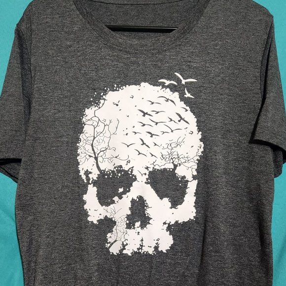Black/Gray Skull Birds T-Shirt, Size XL - Picture 1 of 1